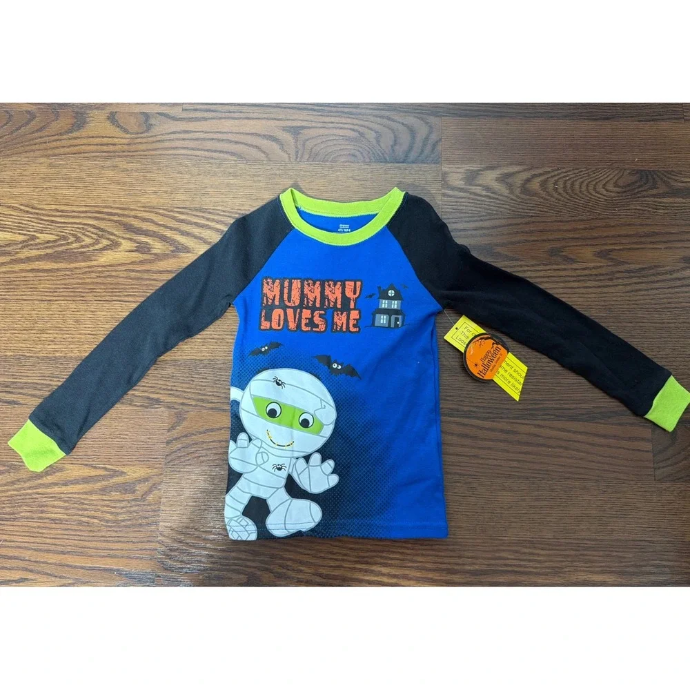 Peek-A-Boo Kids Halloween Mummy Loves Me Pajama Set Blue Striped 4T NWT